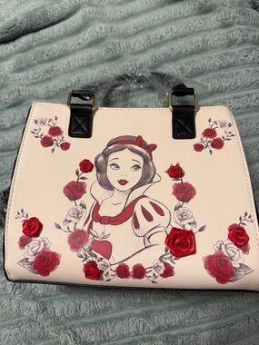 Loungefly Cream Snow White Portrait Tote with Red Rose Accents